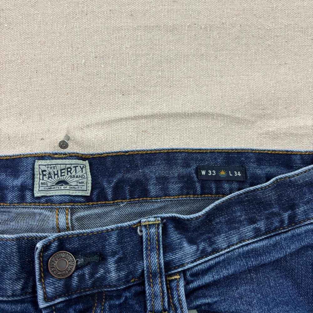 Faherty Jeans Mens 33x34 Blue Dark Wash Straight Leg Stretch Denim‎ Coastal